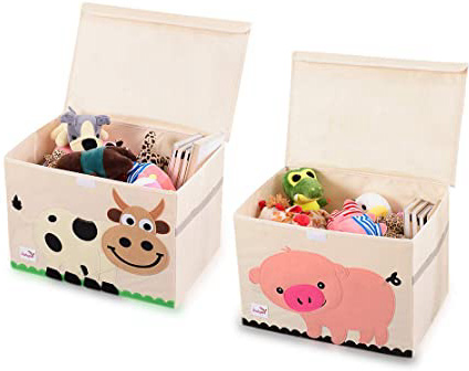 SITAKE Conjunto de 2 Caja de Almacenamiento para Niños - Caja de Juguetes y Almacenamiento - Caja y Armario Organizador para niños (52 x 36 x 35,5 cm, Cerdo Rosa y Vaca)