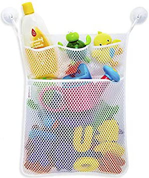 Red de malla, bolsa de almacenamiento, organizador de juguetes, para cuarto de baño y bañera, soporte con ventosa (45*52cm, Blanco)
