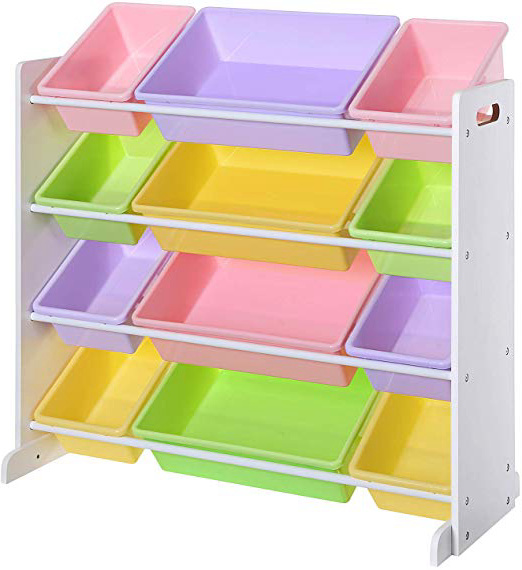 SONGMICS Estantería de Juguetes para Niños, Organizador de Juguetes para niños, Unidad de Exhibición en la Sala de Juegos con 12 Cajas de PP Extraíbles, Color Caramelo, 86 x 26,5 x 78 cm GKR04KL