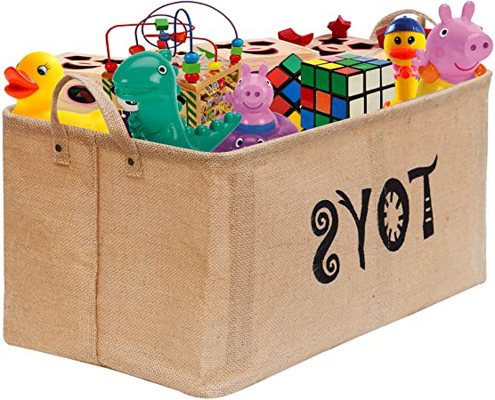 Gimars Contenedor de canasta grande para juguetes Caja de almacenamiento plegable sin tapa Organizadores juguetes niños en yute(22 pulgadas)