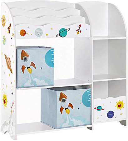 SONGMICS Organizador de Juguetes y Libros para Niños, Estantería de Almacenamiento Multifuncional con 2 Cajas, Gran Capacidad, Tema Universal, para Dormitorio, Salón, Blanco GKR42WT