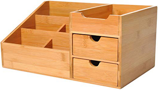 HOMCOM Organizador de Escritorio de Bambú Sistema de Escritorio Organizador de Mesa para Oficina Multifuncional 33x20.5x15.5cm
