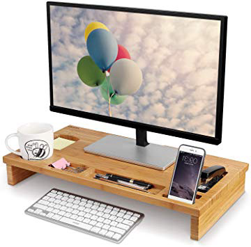 Homfa Soporte para Monitor Soportes para Pantallas de bambú Mesas de Ordenador Organizador de Escritorio para Monitor 60x30x8.5cm