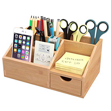 Homfa Organizador bambú para Escritorio Organizador de Suministros de Oficina Organizador de Mesa 25 x 15 x 11cm