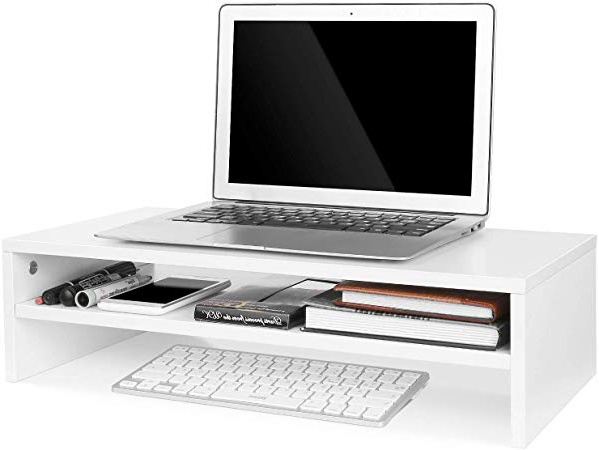 Homfa Soporte de Monitor Elevador de Pantalla Organizador para Escritorio Ordenador con Almacenamiento Blanco 54X25.5X14cm