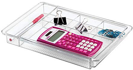 mDesign Organizador de escritorio extensible – Útil bandeja de oficina para mesa de despacho o cajón – Con divisiones para marcadores, notas adhesivas, clips, etc. – Ampliable hasta 47 cm de ancho