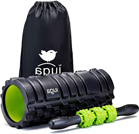IUGA Rodillo de Espuma y Palo de Masaje 2 en 1 - Masaje Muscular de Tejido Profundo, Terapia de Puntos de activación - Rodillo Muscular para Ejercicios, Yoga y Pilates, Negro