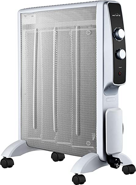 PURLINE MR2000W Calefactor Radiador Eléctrico Bajo Consumo con Panel de Mica hasta 2000 W Color Blanco con Ruedas y Termostato