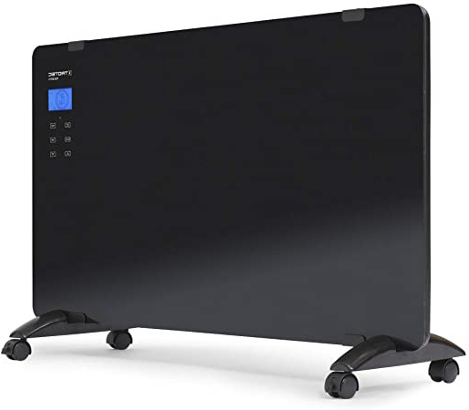 TROTEC Convector Cristal de Diseño TCH 2011 E, 2000 W, Calefacto, Radiador, Control Temperatura Automático, 2 Niveles de Calor, Mando a Distancia, Pantalla LCD táctil, Vidrio de Seguridad, Negro