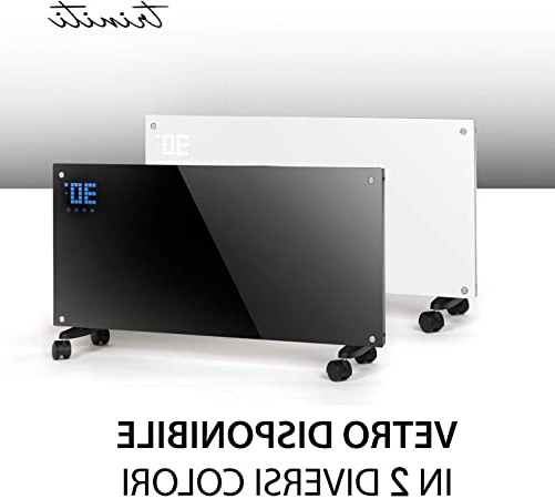 Triniti - Panel termoconvector, calefactor eléctrico, radiador de cristal de convección 1000/2000 W, pantalla táctil mando a distancia, 2 ajustes, montaje en pared, cristal, blanco