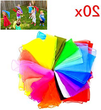 JZK 20 Piezas pañuelos de Malabares Bailar pequeño pañuelo Seda Bufandas de Danza para niños Adulto Chicas Actividades de Fiesta decoración y Juegos Accesorios