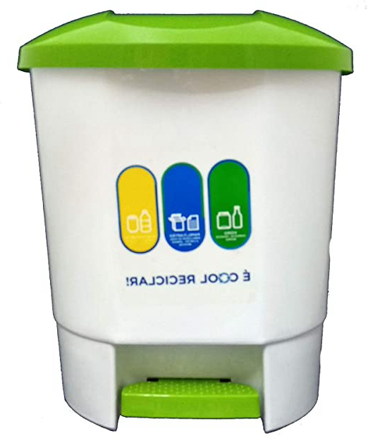 Bittamina Cubo de Basura 30 litros con 3 Compartimentos para Reciclaje Color Blanco con Tapa y Pedal Verde.
