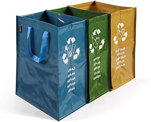 Perfetto 0468D - Cubo de basura para exterior, 3 contenedores, color verde, amarillo y azul