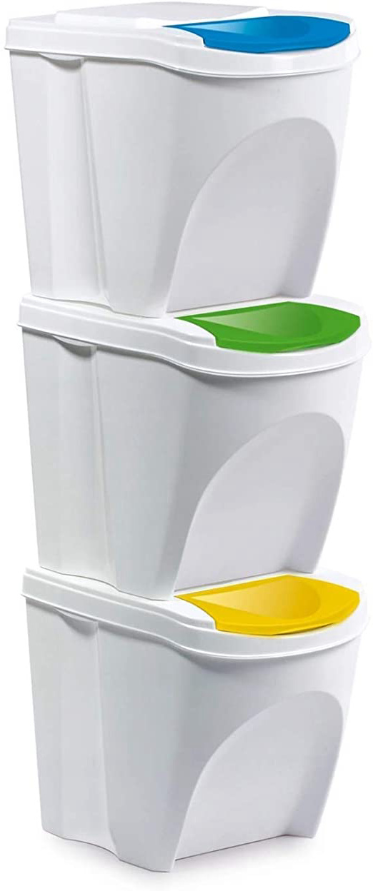 Prosperplast Juego de 3 Cubos de Basura, Blanco, 3 x 25 litros