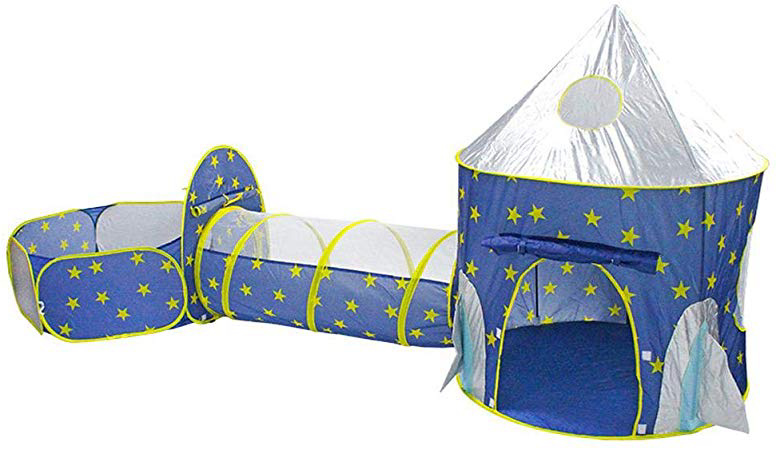 Volwco Space Tienda de campaña para niños con túnel, casa de Juegos para niños y niñas, bebés y niños pequeños en Interiores y Exteriores (Bolas no Incluidas)