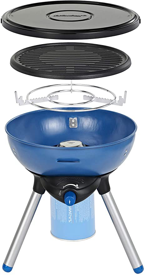 Campingaz Party Grill 200 Barbacoa Portátil Camping, BBQ Parrilla y Hornillo, 2000 W, Funciona con Cartucho de Gas CV 470 Plus, Acero, Azul, 15 x 3 x 15 cm