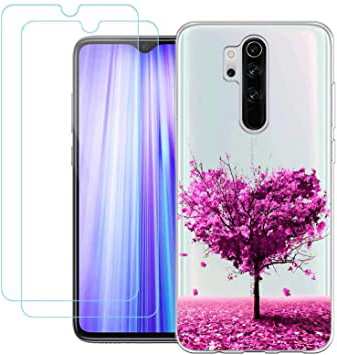 jrester Funda para Xiaomi Redmi Note 8 Pro, 426 Árbol de Amor Transparente Silicona Smartphone Cascara Protectora para Xiaomi Redmi Note 8 Pro con Dos Pelicula Protectora Vidrio Templado