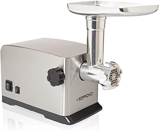 MyWave Chopper - Picadora De Carne Eléctrica Y De Acero Inoxidable, 3 Discos De Corte, Empujador Y Accesorio De Embutir