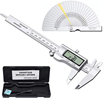 Kit de Calibre Digital 150mm / 6" Pie de Rey con Galga de Espesores 32 Hojas Acero Inoxidable Calibrador Digital Medición Métrica/Fracciones/Pulgadas para Ancho Longitud Profundidad y Diámetro