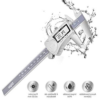 Calibre Digital Inoxidable 0-150mm, Pie de Rey Digital Profesional, Pantalla Electrónica LCD de Acero Inoxidable, Impermeable IP54, ± 0.03mm Gran pantalla LCD Medida Calibre Profundidad