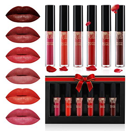 Luckyfine Pintalabios Mate Permanente 6 pcs, Set de Lápices Labiales Líquidos Mate Brillo de Labios Líquido Impermeable, Duradero, Regalo Perfecto para Mujeres de Todas Ocasiones