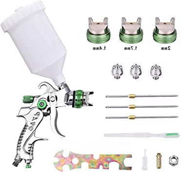 HUKOER HVLP Pistola pulverizadora de aire por gravedad 3 Boquillas 1,4 mm 1,7 mm 2,0 mm Taza de 600 cc