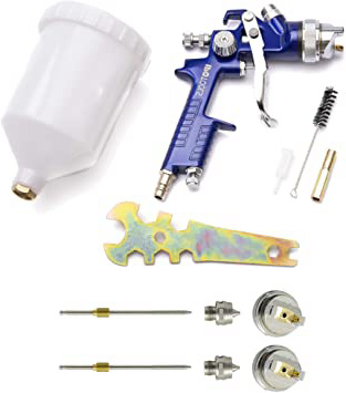 Pistola Pintura HVLP H-827P - sistema profesional de pintura con vaso de plástico de 600 ml y boquilla de acero inoxidable 1,4mm + 2x juego de boquillas de 1,7mm y 2,0mm