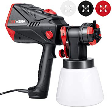 AREWTEC Pistola de Pintura, Alta Potencia de 600W con Flujo Máximo de 1200ml/min, HVLP Pistola de Pintar con Recipiente de 1000ml, 4 Boquillas para la Pulverización y Limpieza del Bricolaje, SGT10A