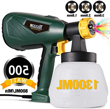 Pistola de Pintura 500W, TECCPO Pistola de Pulverizacion Pintura Eléctrica, 800ml/Min, 3 Modos de Pintura, con 3 Boquillas de Metal y Tanque