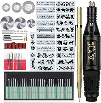 Wukong 79Piezas Kit de Herramientas de Grabado, Plantilla de Pintura, Velocidad Variable Grabado Pluma para Metal Madera Joyería Vidrio Cerámica para Pulido Grabado Rectificado Lijado
