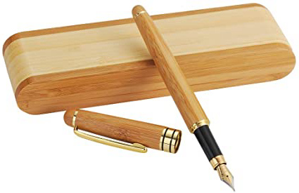 Conjunto de pluma de bambú original, Farsler Exquisito de bambú plumas de fuente de madera Fine Nib con funda de pluma plegable de bambú para la escritura y firma personalizada