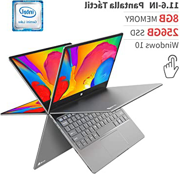 BMAX Y11 Ordenadores portátiles tactil Convertible, Windows 10 11.6 Pulgadas, Modo Tableta y portátil, N4120 Intel Qund Core, 256GB SSD + 8GB RAM, Type-C, 1080P FHD, 802.11ac, 2.4GHz/5GHz WiFi, BT4.2