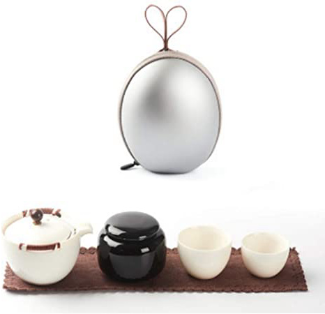 Hongsheng Portable Quick Cup cerámica un pote Dos Tazas con Leaky Net pequeño Huevo Viaje Kung Fu Set de té,Silver