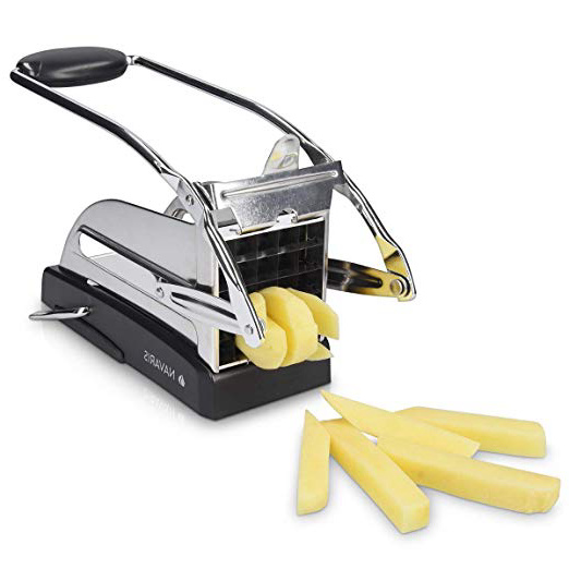 Navaris Cortador de Patatas Manual de Acero Inoxidable - Corta Patatas Profesional para Patatas Fritas francesas Verduras - Incluye 2 Cuchillas