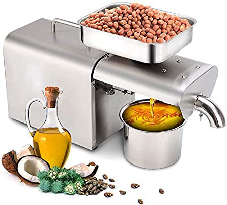 IDABAY Prensa de Aceite Electrónica, Máquina Doméstica 400W-500W Pequeño de Hogar, Máquina de Prensa de Aceite de Semillas, de Acero Inoxidablecon Prensa Fría & Caliente 11kg