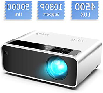 Mini proyector, ELEPHAS Video Proyector 4500 Lux Proyector de Cine en casa portátil LED de Larga duración 1080P Compatible, Compatible con PS4, PC a través de HDMI, VGA, TF, AV y USB Black (White)