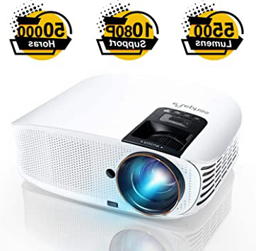 Proyector ELEPHAS, Proyector de video HD de 5500 lúmenes Proyector de cine LCD para cine en casa de 200 '' Full HD 1080p HDMI VGA Av USB Ideal para entretenimiento en el hogar Juegos de fiesta, Blanco