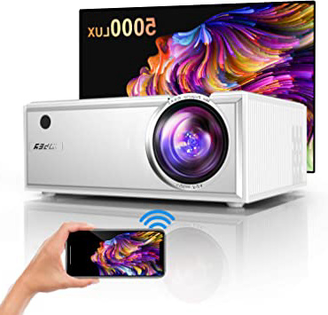 Proyector,YABER Mini Proyector Portátil 5000 Lúmenes Proyector WiFi Soporta Full HD 1080P Dolby Vídeo Proyector Cine en Casa con Altavoces Estéreo HiFi 60000 Horas,con HDMI USB VGA