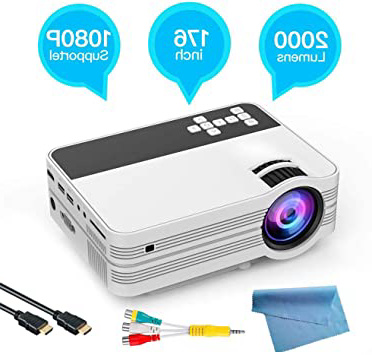 Proyector, Video Cine en Casa Portátil, 2000 Lumen Full HD LED Home Cinema Projector - 3D 1920 * 1080 176ines Pantalla LCD Digital Video HDMI Teatro Beamer - para PC Películas de Xbox Juegos (EU)