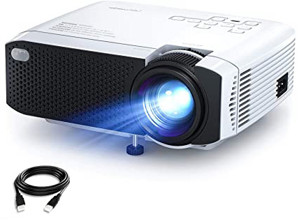 Proyector, APEMAN Mini Proyector Portátil en Casa, Soporte HD 1080P, 5000 Lúmenes, Pantalla Grande, Altavoces Duales, 50000 Horas Vida, Compatible con TV Stick, PS4 (Cable HDMI / RCA Incluido)