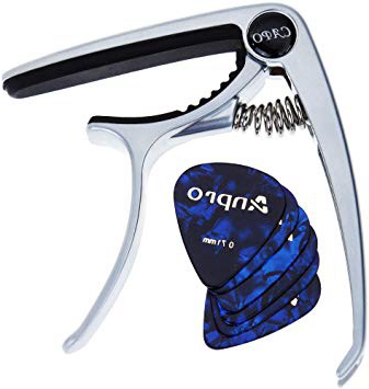 Anpro Cejilla Capo para Guitarra (plata) +6 Púas(0,46, 0.71mm cada 3pcs)