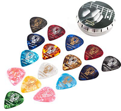 Donner® Púa de guitarra/bass (bajo), pack de 16 unidades, 4 grosores, 8 colores lindos