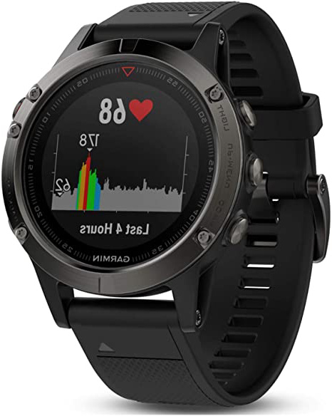 Garmin Fenix 5- Reloj multideporte, con GPS y medidor de frecuencia cardiaca, lente de cristal y bisel de acero inoxidable, 47 mm, cinta negra