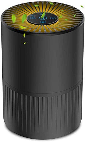 Purificador de Aire con Filtro HEPA, Filtración de 4 Etapas, Purificador Silencioso para el Hogar con 3 Velocidades de Ventilador y Función de Aromaterapia, Temporizador y Luz Nocturna Opcional, Negro