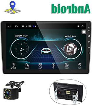 Android Radio Coche 2 DIN GPS Navi Autoradio estéreo Camecho 10'' Pantalla táctil Bluetooth FM Receptor Teléfono móvil Enlace de Espejo con Doble USB + Cámara Trasera