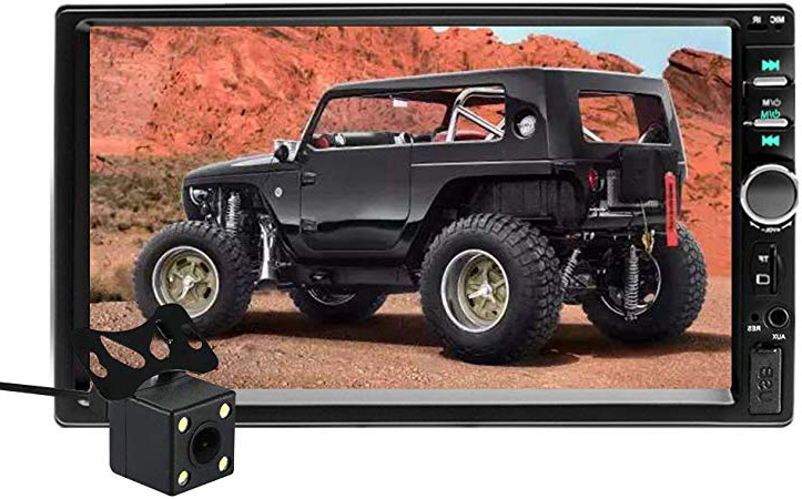 Aigoss Radio Coche Bluetooth para 2 DIN Reproductor MP5 de 7" Pantalla Tactil Autoradio Estéreo Manos Libres Radio con Cámara de Visión Trasera, Bluetooth/FM/USB/AUX/TF/Mirror Link