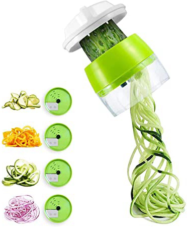 ICHECKEY Cortador de Verduras,Rallador de Verduras 4 en 1 Verduras Cortador,Calabacin Pasta,Cortador en Espiral Manual,Adecuado para Zanahorias,Pepinos,Vegetal Veggetti Slicer Pepino(Verde)