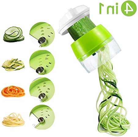 Uniky Cortador de Verdura 4 en 1【2020 La última versión】 Rallador de Verduras Calabacin Pasta Espiralizador Vegetal Veggetti Slicer Pepino, Espaguetis de Calabacin, Cortador Espiral Manual