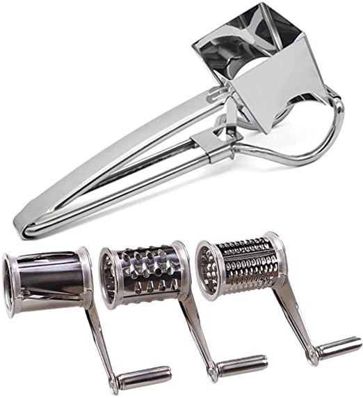 KeepingcooX Rotary rallador de Queso Verduras Cortador de Queso Cortador Shredder con 3 Tambores de Cilindros de intercambiar Rotary Ultra Sharp Acero Inoxidable y Cortador