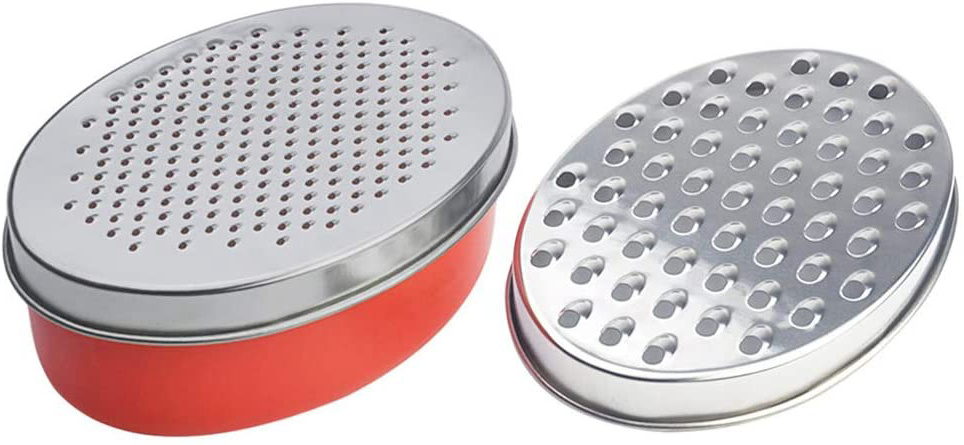 Rallador de queso multifuncional de acero inoxidable para frutas, verduras, rallador con contenedor de almacenamiento (rojo)